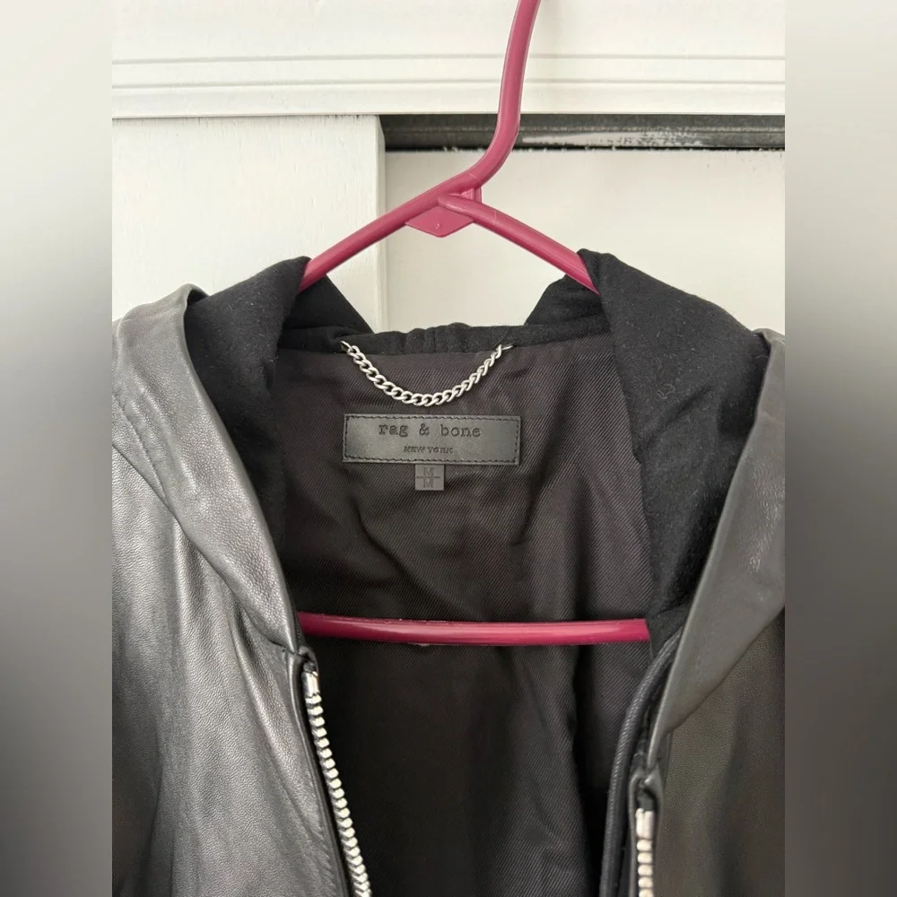 Rag & Bone Men’s Leather Jacket with Hood - Med